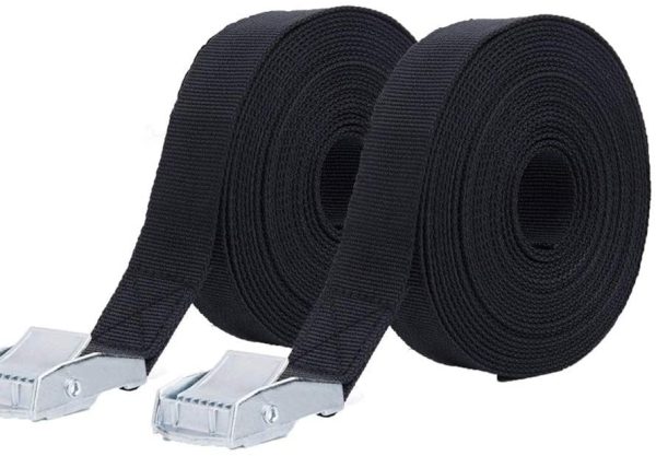 Heavy Duty Tensioning Belts,  Lashing Strap Trailer Tie Down Straps 2.5 cm x 5 m Black (2Pack)