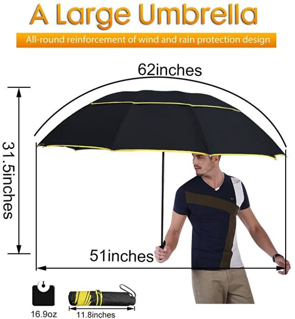 Kalolary Extra Large Golf Umbrella Folding Umbrella Rainproof Compact Oversize, Double Canopy Vented Waterproof Stick Travel Umbrellas for Women & Men Home Use - Image 2