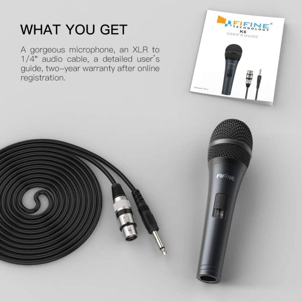 FIFINE Wired Microphone with Cord 14.8ft,Handheld Dynamic Mic Karaoke Microphone for Singing Vocal with On and Off Switch-K6