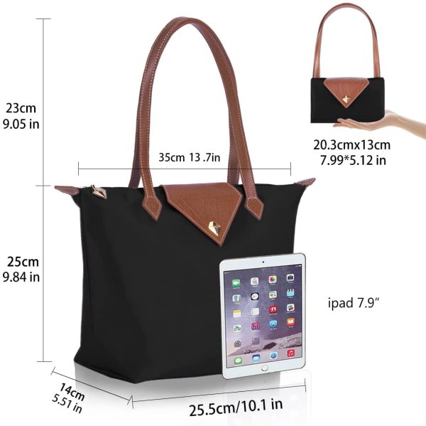 BOJLY Women Tote Bag,Stylish Waterproof Nylon Ladies Shoulder Bag, Folding Beach Travel Bag for Work,Shopping, School Black - Image 2