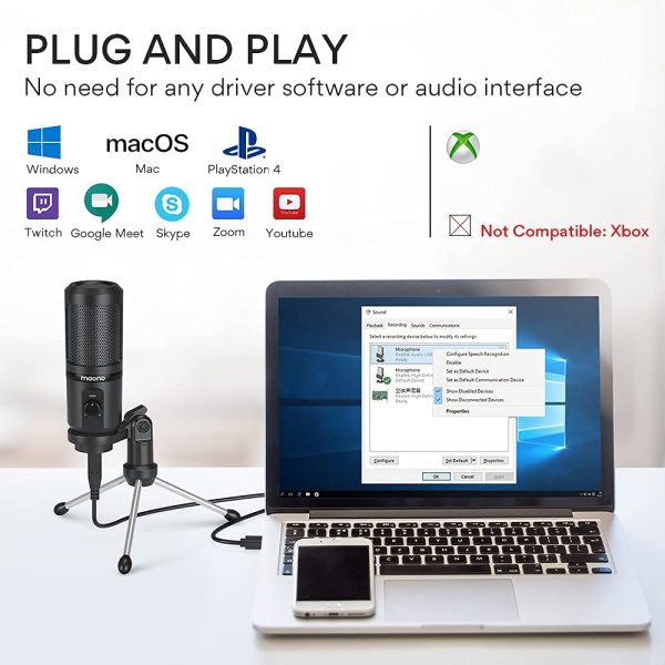 Podcast Microphone,MAONO AU-PM461TR 192KHZ/24BIT Metal USB Condenser Cardioid PC Mic with Professional Sound Chipset for Streaming, YouTube, Voice Over, Studio/Home Recording - Image 3