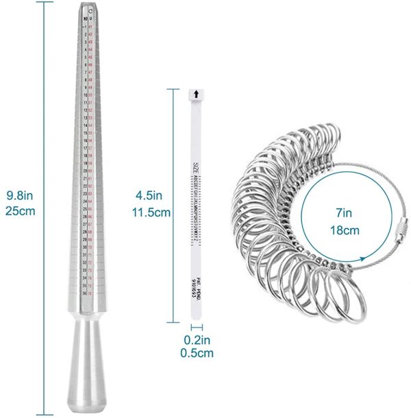 DoGeek Ring Sizer Measurement Scales Tools for Measuring Rings Diameters Finger Sizing Tools UK Sizes A-Z Metal Steel - Image 3