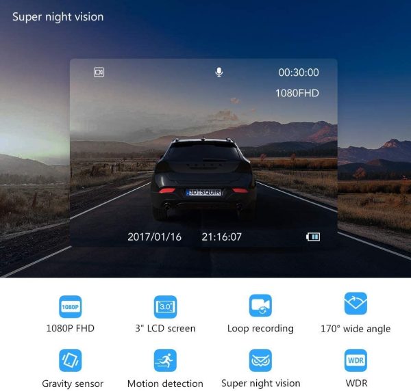 Dash Cam Front and Rear with SD Card FHD 1080P 3??IPS Screen Dual Camera Dash Cams DVR Car Driving Recorder 170??Wide Angle HDR Dashboard Camera Night Vision Parking Mode Motion Detection Loop Recording
