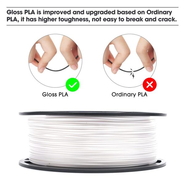 eSUN Gloss PLA Filament 1.75mm, Bright 3D Printer Filament PLA, Dimensional Accuracy +/- 0.05mm, 1KG Spool (2.2 LBS) 3D Printing Filament for 3D Printers, Gloss White - Image 3