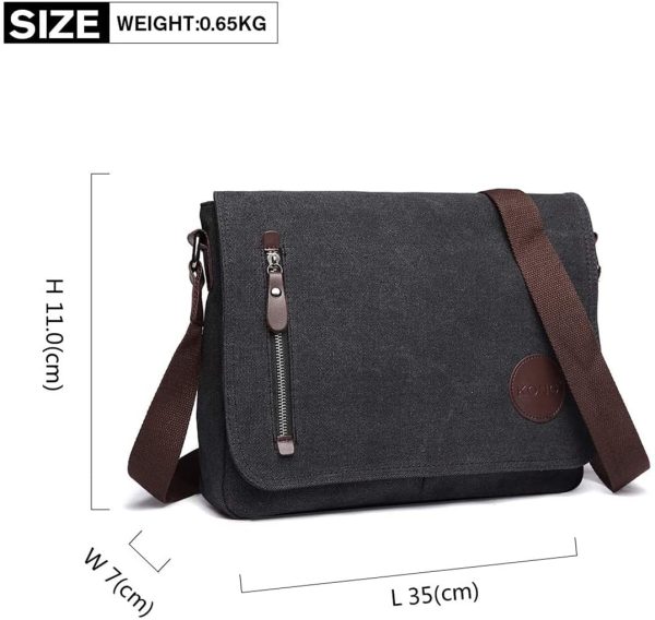 Kono Canvas Messenger Shoulder Bags for Men 13.5 inch Unisex Casual Cross Body Bag Travel Bag for School Travel Work Hiking (Black) - Image 5