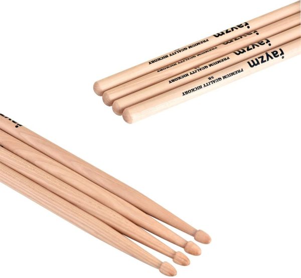 Rayzm Drum Sticks 5B, Solid American Hickory Drumsticks/Beater Sticks, Wood Tips - Image 5