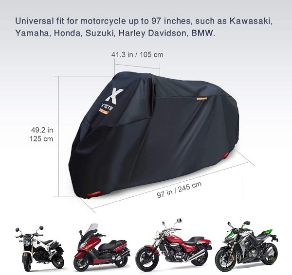 Motorbike Cover 116 Inches long, Waterproof All Season Outdoor Protection Heavy Duty Durable Thick 210D Fabric (XL)