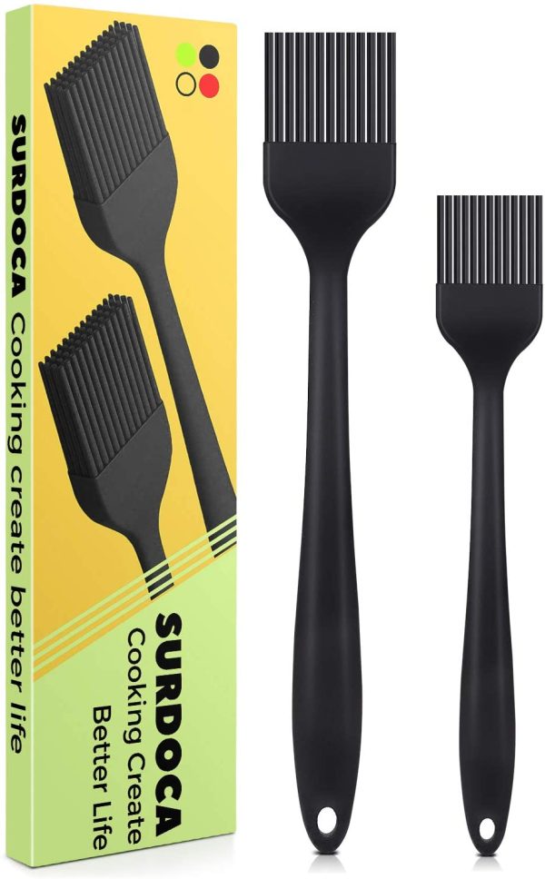 SURDOCA Silicone Pastry Basting Brush - 2Pcs 10 + 8 in Heat Resistant Brush for Baking Cooking Food, BPA Free Kitchen Brush for Sauce Butter Oil, Stainless Steel Core Design for Barbecue BBQ Grilling - Image 6