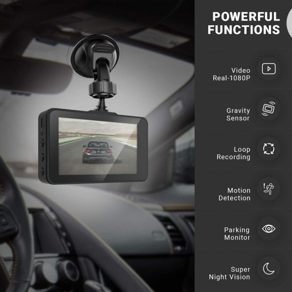 Dash Cam Front and Rear Camera FHD 1080P with Night Vision and SD Card Included, 3 Inch IPS Screen Dash Cam for Cars, 170??Wide Angle Dashboard Camera DVR Motion Detection Parking Monitor G-Sensor HDR - Image 2