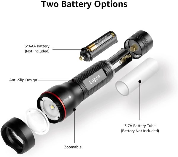 LED Torch, [2 Pack] LE2000 Torch, Super Bright, 5 Modes, Zoomable, Water Resistant, Pocket Size & Lightweight, AAA Battery Operated, Two Battery Options, for Outdoor Use & Indoor Emergency Use - Image 8