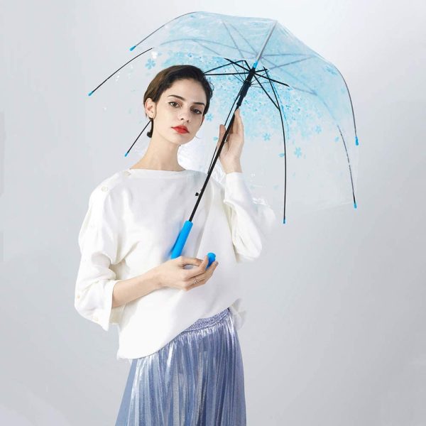 Clear Canopy Bubble Umbrella Transparent Dome Shape Cherry Blossoms,Windproof Lightweight Stick Umbrella - Image 3