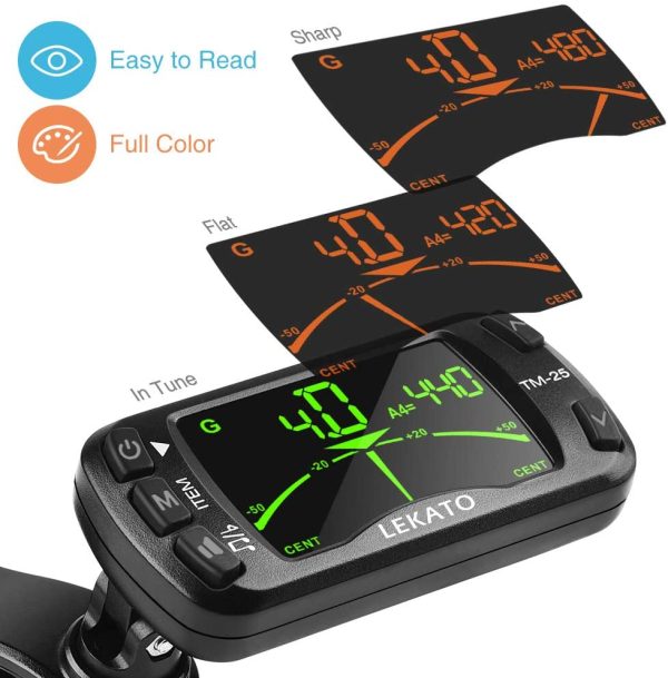 LEKATO 3 in 1 Tuner Metronome Clip on Guitar Tuner Digital Metronome Bass Tuner Chromatic Tuner Ukulele Tuner All in 1 Design for Guitars, Bass, Violin and Ukulele Chromatic Tuning Mode - Image 2