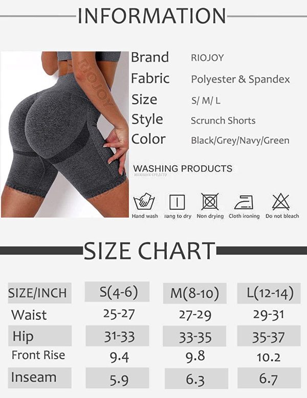 RIOJOY Scrunch Seamless Cycling Shorts for Women High Waisted Ruched Butt Lifting Sports Running Gym Shorts - Image 5