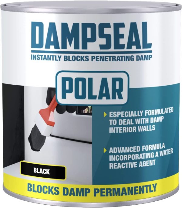 Polar Damp Seal Black Anti Damp Paint 1 Litre, Damp Proof Paint Stain Blocker Seals in One Coat for Brick, Concrete, Cement and Plaster Walls, Damp Seal Matt Finish