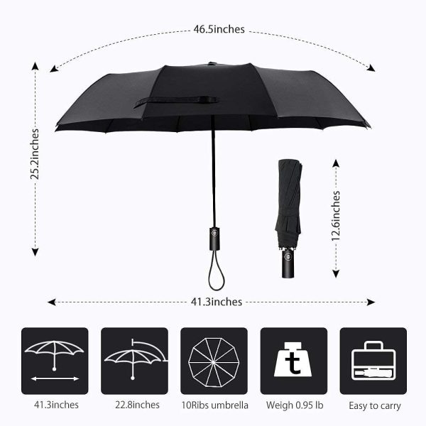 Compact Umbrella Windproof Travel Folding Umbrellas, Storm-Proof UP to 87 mp/h, 210T Teflon Coated Fast-Drying, Auto Open Close Foldable Umbrella, Portable Lightweight Umbrella Men's Ladies (Black)