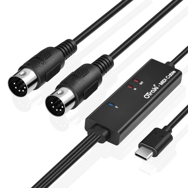 OTraki USB C MIDI Cable 6.5Ft 2M In-Out MIDI to USB C Cable with LED Indicator 5 PIN DINs for Music Keyboard Piano to PC Laptop USB MIDI Interface Converter for Home Music Studio - Image 5