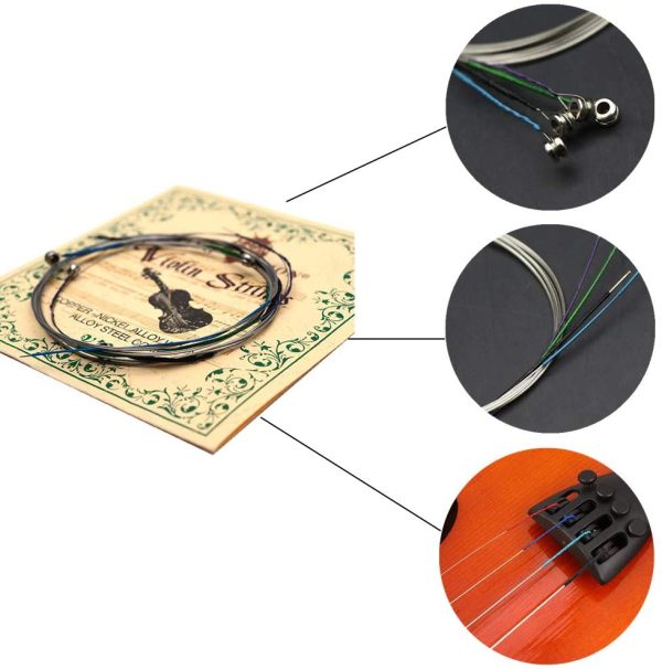 Fansjoy Violin Strings Full Set(G-D-A-E), Universal Steel Strings for 4/4 3/4 1/2 1/4 Size Violins, Quality Synthetic Steel Core with Nickel-Plated Ball End