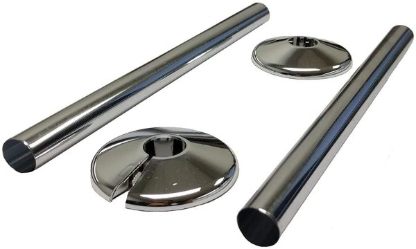 RADSNAPS 2 x CHROME RADIATOR PIPE COVERS & 2 COLLARS