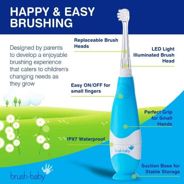 Brush Baby BabySonic Infant and Toddler Electric Toothbrush for Ages 0-3 Years - Smart LED Timer and Gentle Vibration Provide a Fun Brushing Experience (Blue) - Image 7