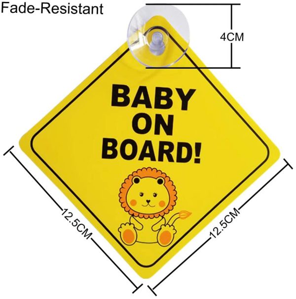 Maglory Baby On Board Sign For Car With 4CM Bigger Suction Cup, Baby On Board Sign For car, 2 Pack Cute Diamond Shape Little Lion Design Per Pack - Image 4