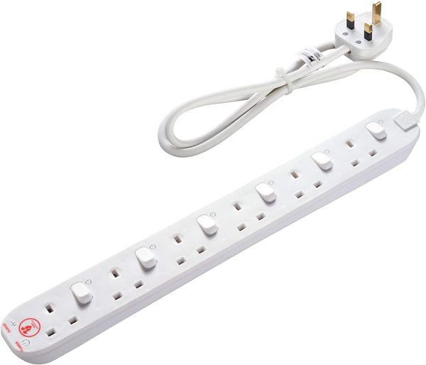 Masterplug Six Socket Power Surge Protected Extension Lead with Individual Switches, 2 Metres, 46 x 5.5 x 3 cm, White - Image 5