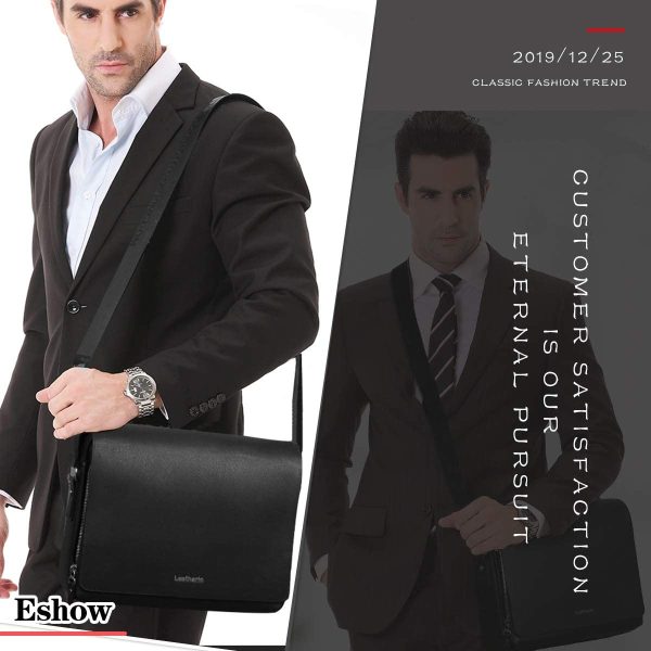 Leathario Men Messenger Bag Leather Laptop Briefcase Bag for Men PU Leather Shoulder Crossbody Bag Business Work Satchel Travel