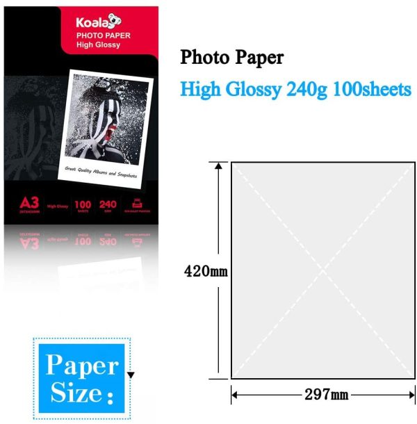 Inkjet Photo Paper A3 Glossy 100 Sheets 240 GSM for Canon Hp Epson Inkjet Printer - Image 6