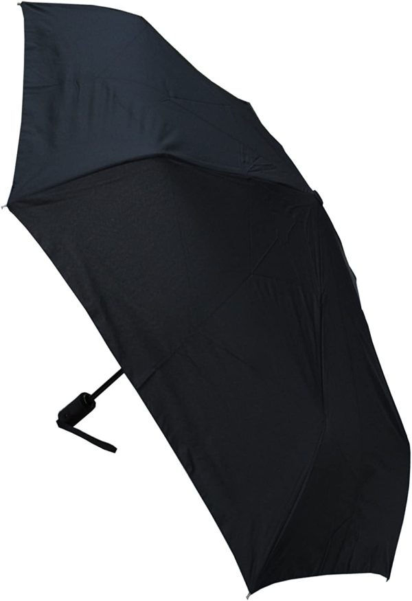 COLLAR AND CUFFS LONDON - Windproof Handy 4cm Flat Umbrella - Reinforced Fiberglass Frame - Auto Open and Close - Strong Compact Small Slim Folding Waterproof Travel - Black