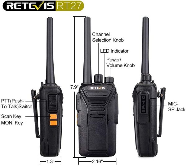 Retevis RT27 Walkie Talkie, Walkie Talkies with 6 Way Charger, PMR446 License-free, 16 Channels, VOX, Two Way Radio for School, Factory, Security (6 Pack, Black) - Image 5