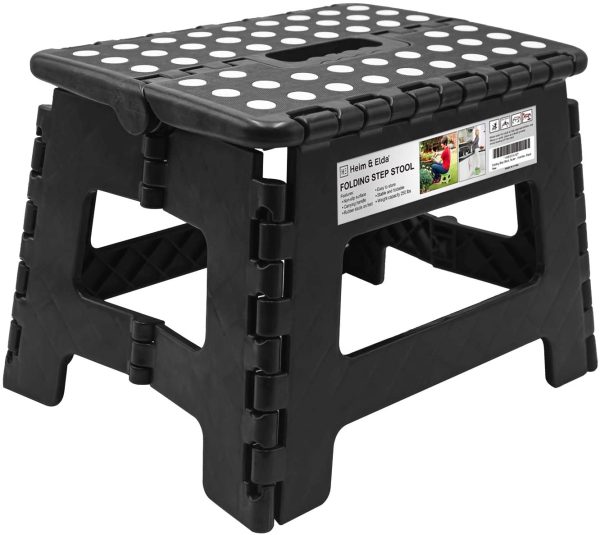 Folding Step Stool - 9 inch Height Foldable Stool For Kids & Adults, Kitchen Garden Bathroom Collapsible Stepping Stool (Black) - Image 3