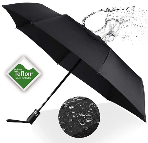 Folding Umbrella, Automatic Open/Close Umbrella, 10 Ribs Travel Umbrella with Teflon Coating, Ergonomic Handle, Strong and Portable Rain Umbrella for Mens Women - Image 3