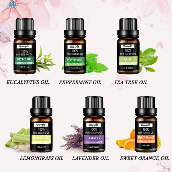 Essential Oils Set, by e.Ample 6Pcs Aromatherapy Oils, 100% Pure Diffuser Oils Therapeutic Grade Lavender, Sweet Orange, Tea Tree, Eucalyptus, Lemongrass - Image 4