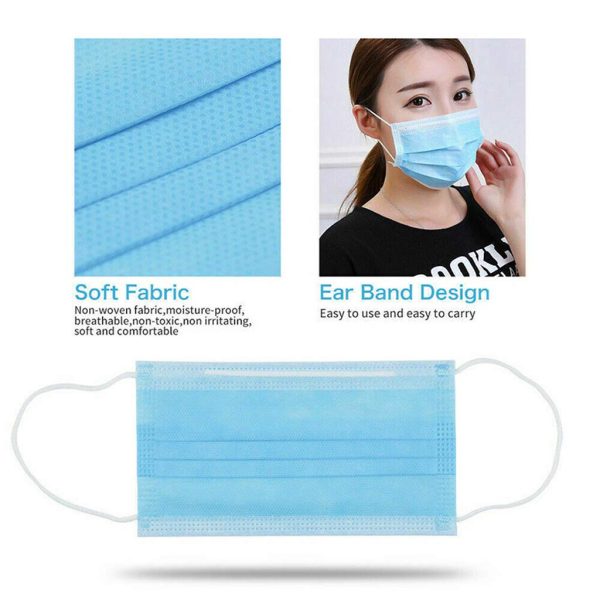 MERSUII Face Mask, 3 Ply, Blue, Pack of 50 - Image 2