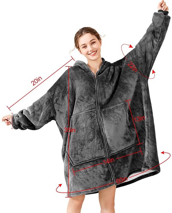 Hoodie Blanket with Zip,Sherpa Sweatshirt Blanket Comfortable Giant with Deep Pocket Blanket Sweatshirt - Image 2