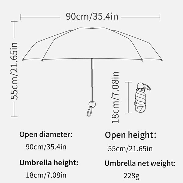 Folding Travel Umbrella,6 Ribs Mini Umbrella Small UV Umbrella with Capsule Case Mini Anti-UV Umbrella Fast Dry and Ultra Lightweight Compact Folding Umbrella for Men Women 90 x 55cm (Green) - Image 3