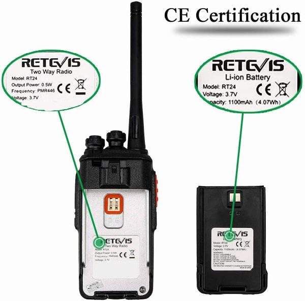 Retevis RT24 Walkie Talkie, Two Way Radio Rechargeable with 6 Way Charger, PMR446 License-free,16 Channels, CTCSS/DCS, VOX, 2 Way Radio for School, Security, Business(6 Pack, Black) - Image 2