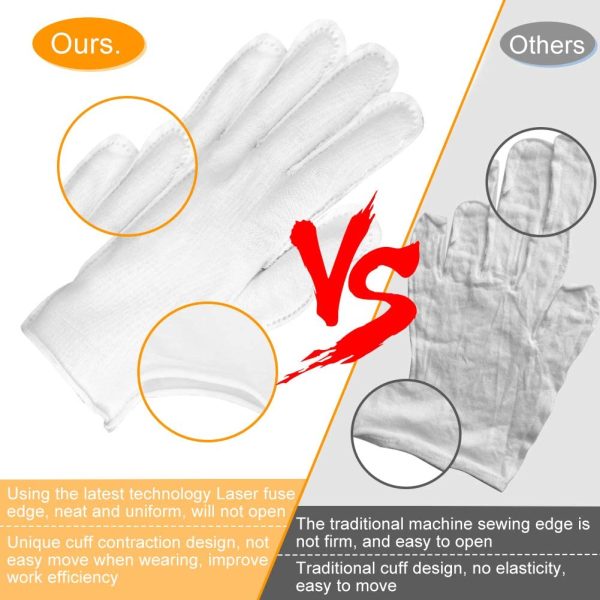 Cotton Gloves, 30 Pcs White Cotton Gloves for Eczema, Washable Shrink Resistant Cotton Gloves for Men and Women, Stretchable Breathable Cloth Gloves - Image 3