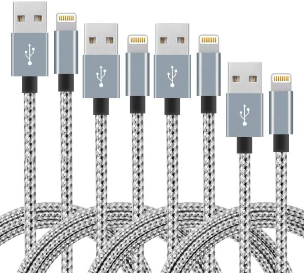 IDiSON 4Pack(3ft 6ft 6ft 10ft) iPhone Lightning Cable Apple MFi Certified Braided Nylon Fast Charger Cable Compatible iPhone Max XS XR 8 Plus 7 Plus 6s 5s 5c Air iPad Mini iPod (Gray +White) - Image 6