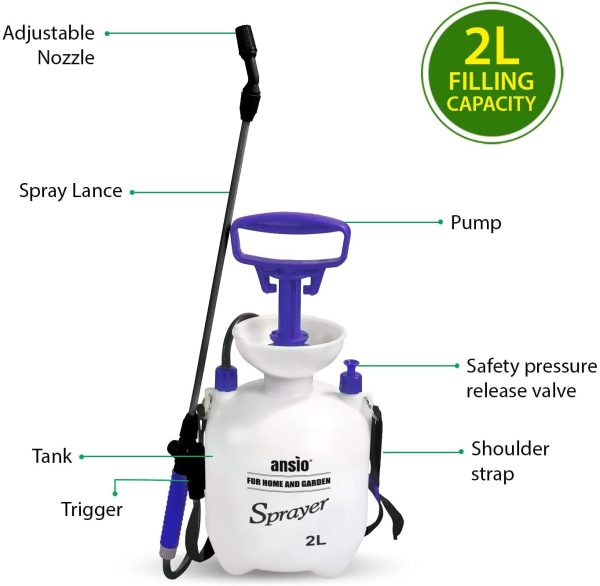 Garden Sprayer 2 litre Pressure Sprayer Pump Action, Weed Killer,Water Pump Sprayer, Ideal with Pesticides, Insecticides, Fungicides - Sprayer with Fiber Glass Lance - Image 2