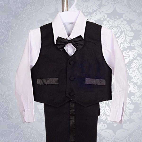 Lito Angels Baby Boy Formal Suit, 5 Pieces Set Wedding Christening Baptism Outfit (Blazer, Shirt, Waistcoat, Trousers, Bow Tie) Ivory/White/Black/Royal Blue - Image 2