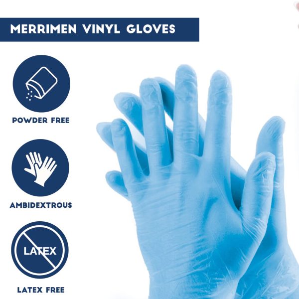 Merrimen | Gloves, disposable gloves, Multi purpose & extra strong, Powder free vinyl gloves, Box of 100 Blue, 1 Pack S, 411136 - Image 6