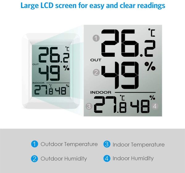 Digital Hygrometer Thermometer, MINI Indoor Outdoor Monitor Temperature Humidity, Wireless Room Hygrometer Gauge with ??/?H Switch, 328ft/100m Range for Home, Office, Chiristmas Gift - Image 2