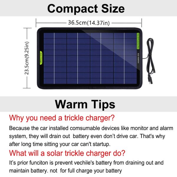 ECO-WORTHY 10W 12V Solar Trickle Charger Car Battery Maintainer, Portable Solar Panel Power Backup Kit with Alligator Clip Adapter for Car RV Boat Automobile Motorcycle - Image 4