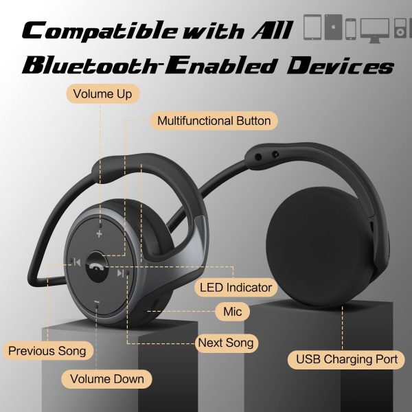 Bluetooth Headphone Sport Running Earphone, Zero Pressure and Pocket Size Design Wireless Foldable Headphone with HiFi Stereo Sound, Clear Voice Capture Technology, Built-in Noise Canceling Mic(Black) - Image 7