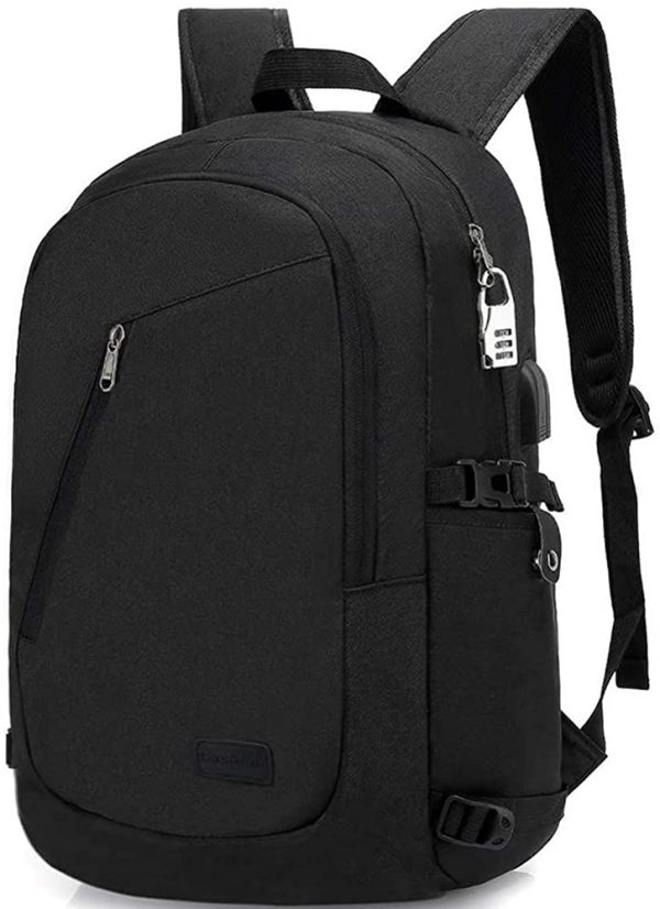 Laptop Backpack Mens, Water Resistant Travel Backpack with USB Charging Port and Lock 15.6 Inch Computer School Backpack for Women Men Student Gift, Anti Theft Backpack Casual Hiking Daypack