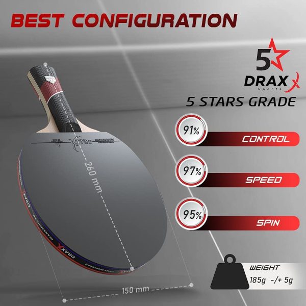 DRAXX Table tennis bat | 5 Stars Grade | Carbon & Premium rubber | Competition Ping Pong Bat | intermediate / advanced | Beginner & PRO Players | Carbone Kit professional paddle Training racket - Image 6