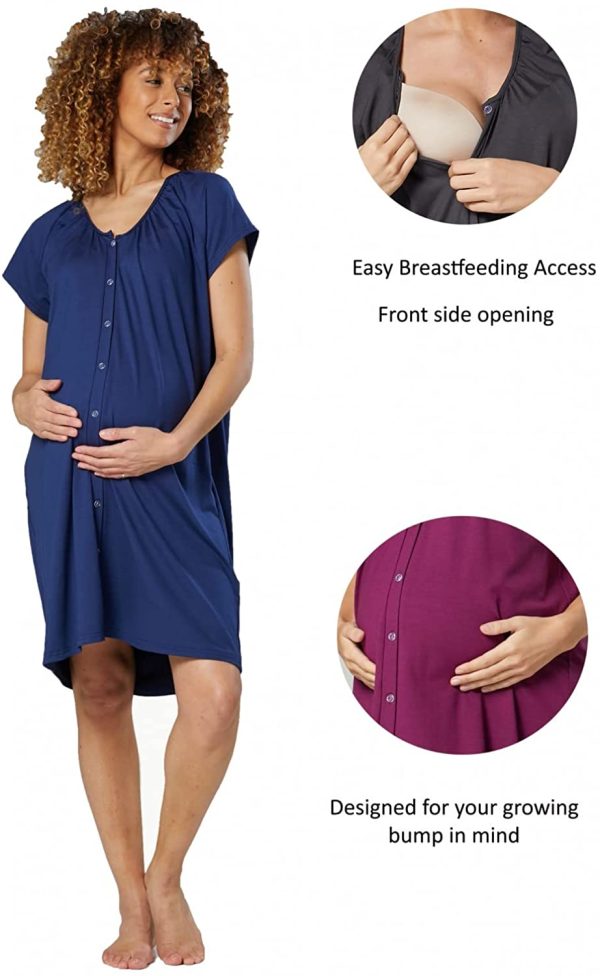 HAPPY MAMA Women's Maternity Breastfeeding Nightdress for Labour 2-Pack 1365 - Image 7