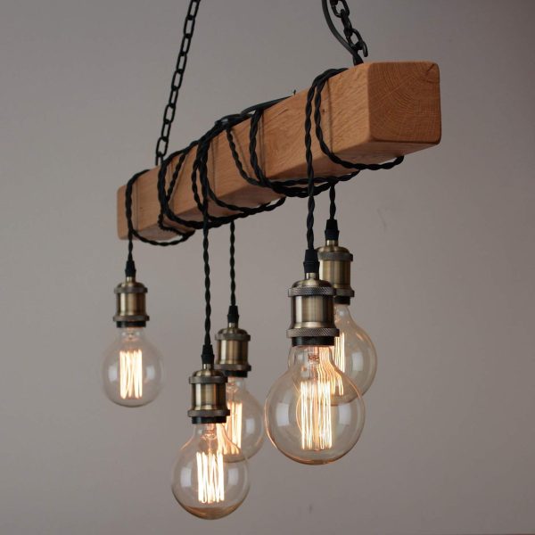 Handmade Rustic Wooden Chandelier - Wood Beam Industrial Pendant Lamp - Image 8