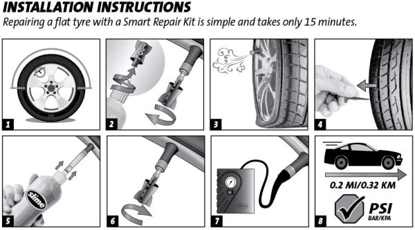 Slime CRK0305-IN Flat Tyre Puncture Repair, Smart Repair, Emergency Kit for Car Tyres, Includes Sealant and Tyre Inflator Pump, Suitable for Cars and Other Highway Vehicles, 15 Min Fix - Image 5
