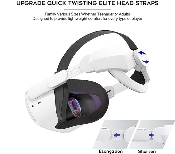 DESTEK Head Strap for Oculus/Meta Quest 2, Include Head Strap, Silicone Face Cover, Protective Lens Cover, Adjustable Reduce Head Pressure Comfortable Wear Elite Strap Accessories - Image 2